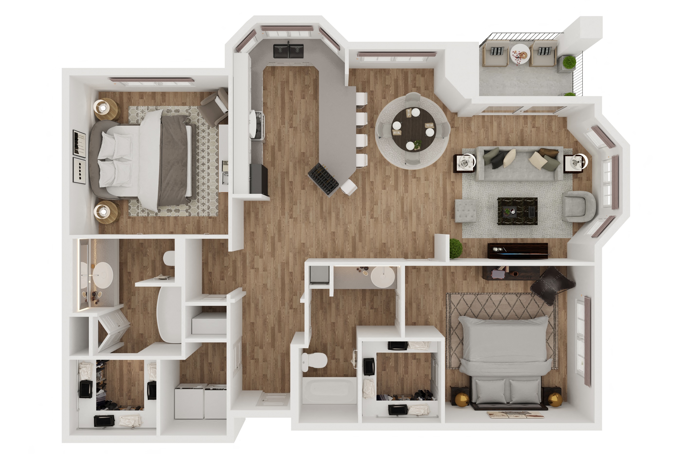 Floor plan for 2 beds, 2 baths, 1196 sqft